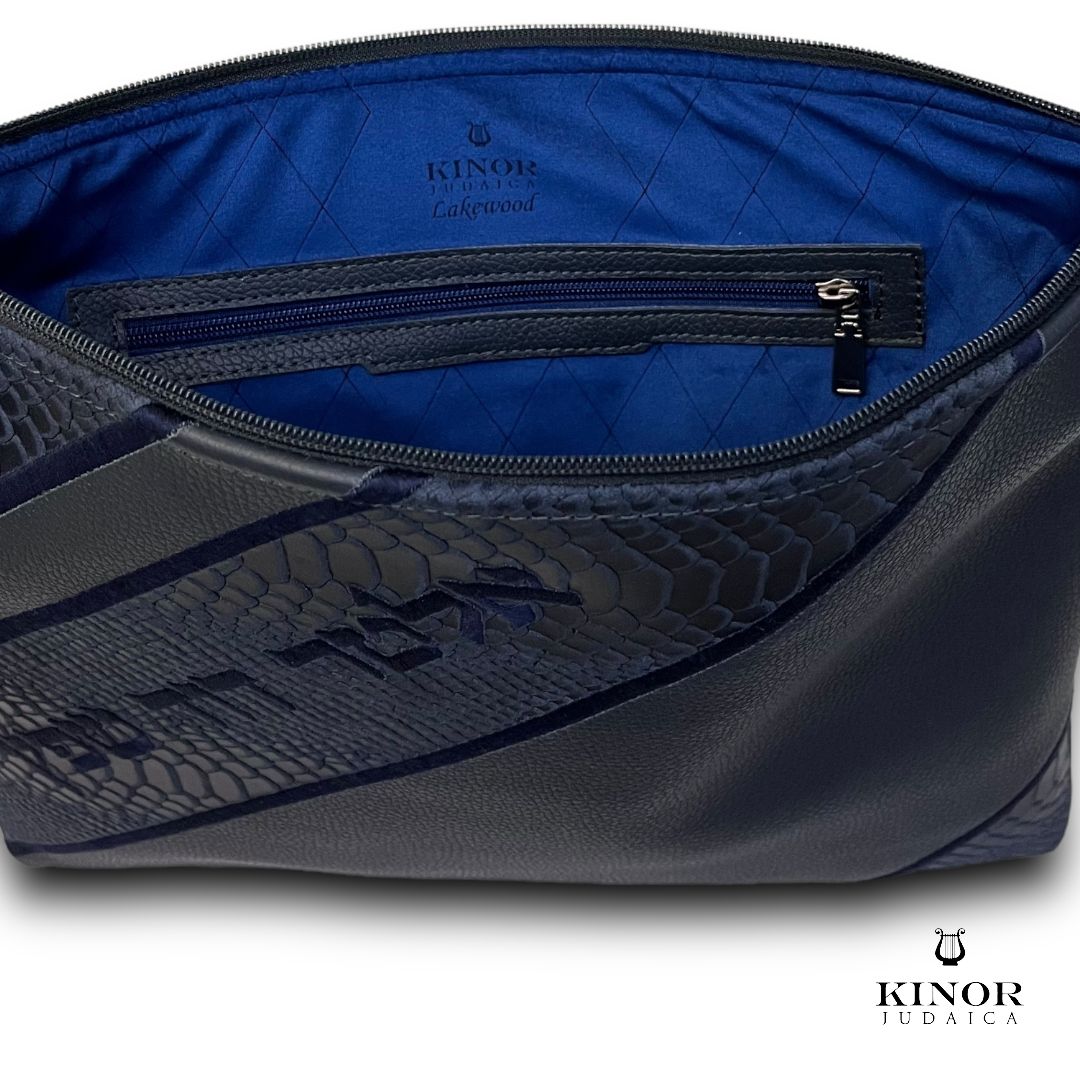 Pochette Talit & Tefiline cuir premium Bleu marine & Python