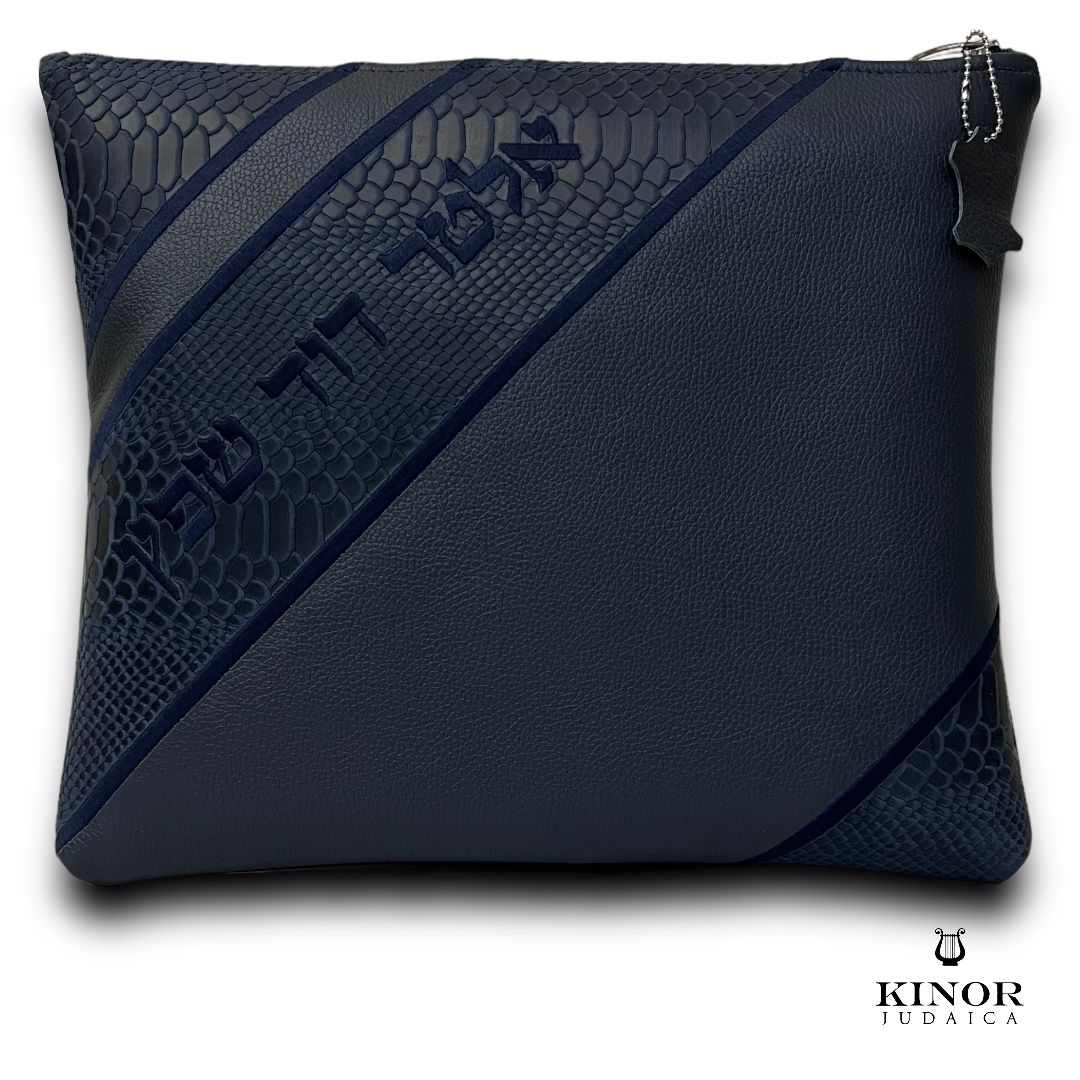 Pochette Talit & Tefiline cuir premium Bleu marine & Python