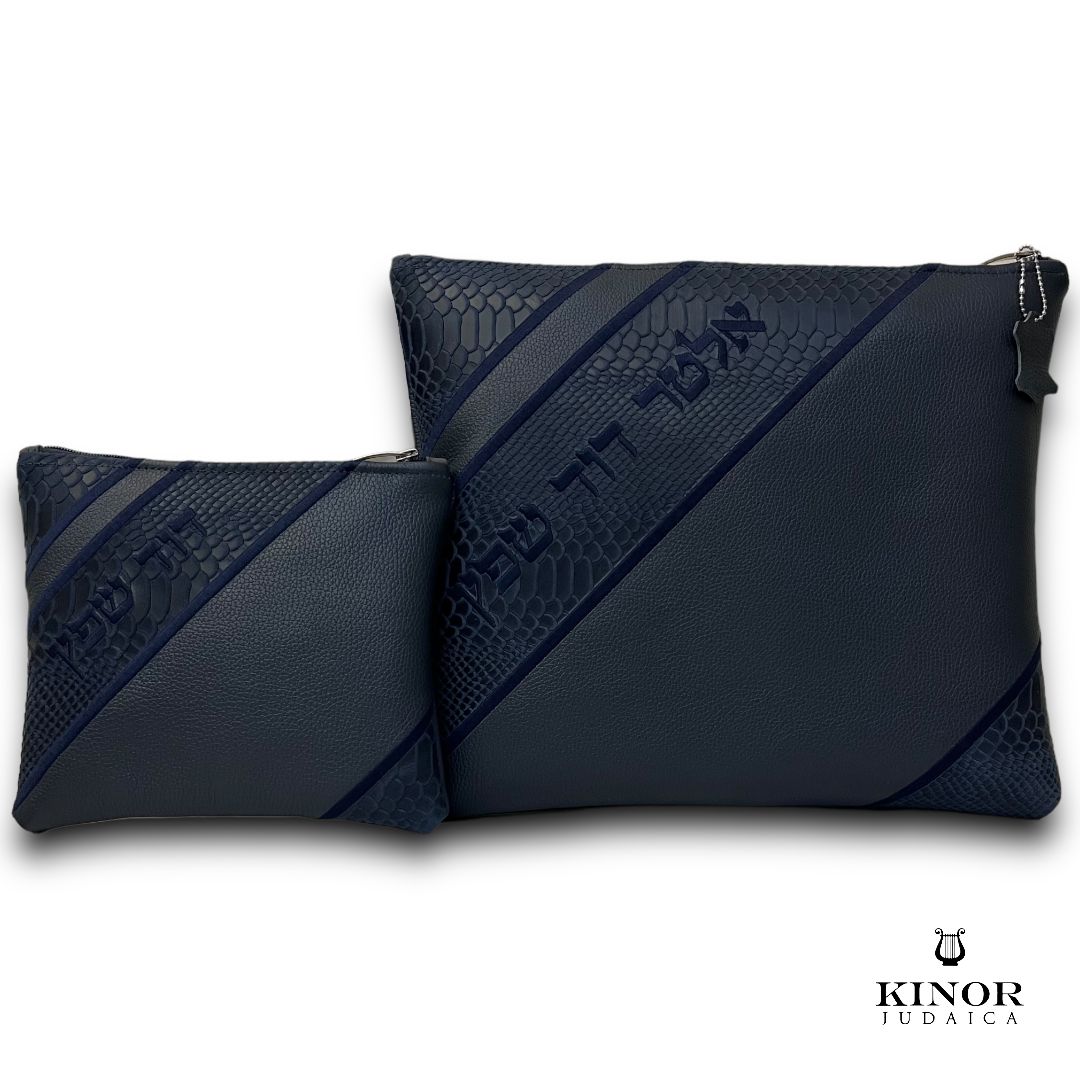 Pochette Talit & Tefiline cuir premium Bleu marine & Python