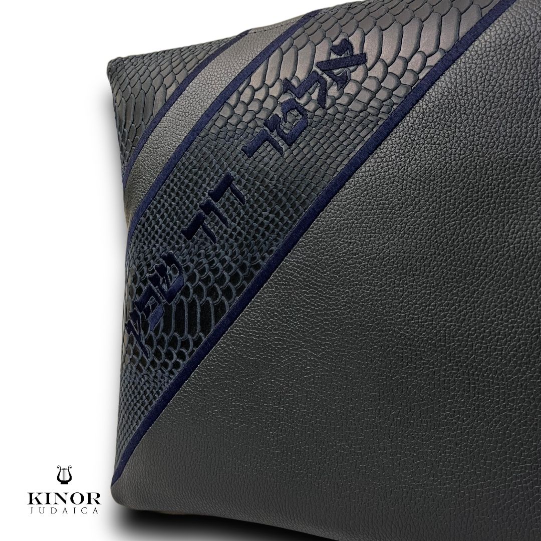 Pochette Talit & Tefiline cuir premium Bleu marine & Python